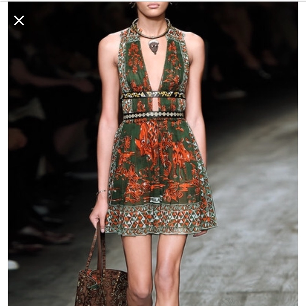 Valentino Runway Rhino Printed Leather Trim Dress
